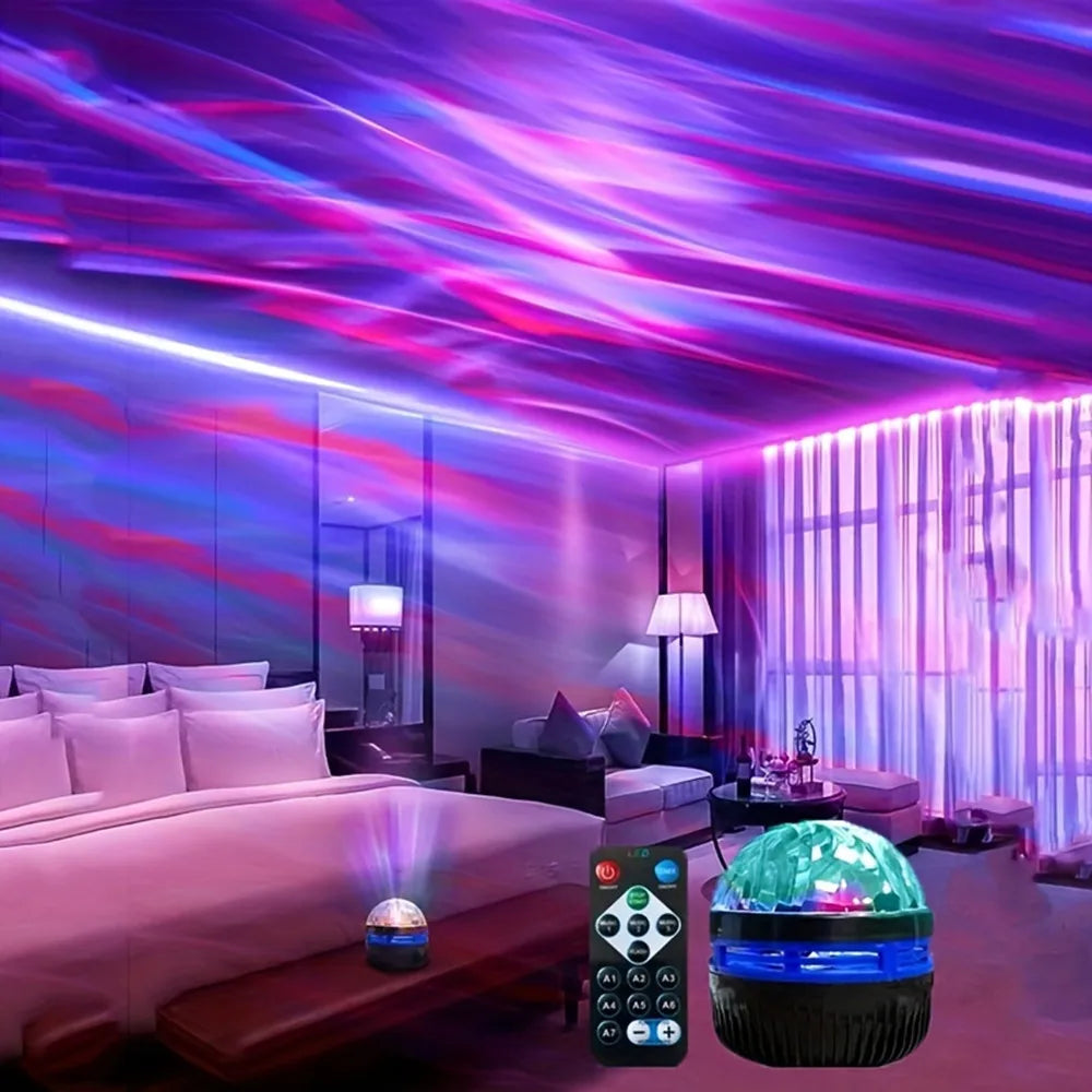LED Water Ripple Projector Light – 7-Color Rotating Ambient Lamp with Remote