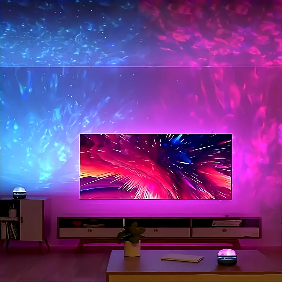 LED Water Ripple Projector Light – 7-Color Rotating Ambient Lamp with Remote