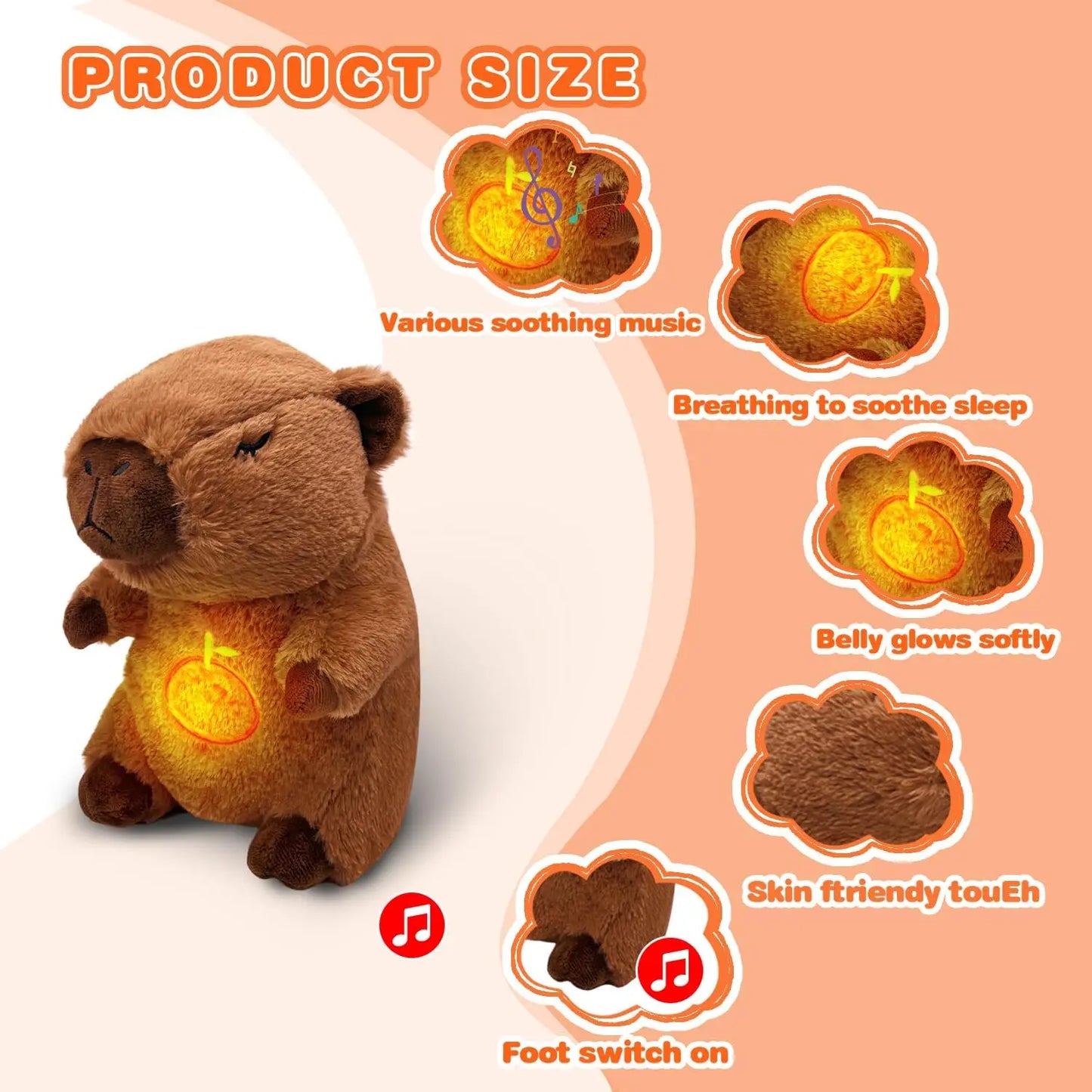 Breathing Capybara Plush – Soothing Sound & Light Sleep Toy