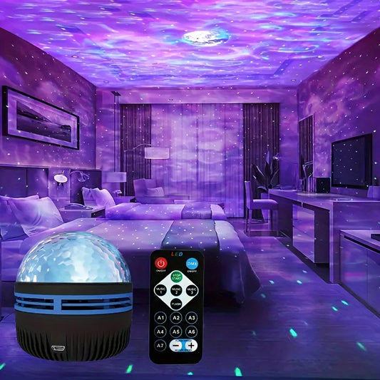 LED Water Ripple Projector Light – 7-Color Rotating Ambient Lamp with Remote