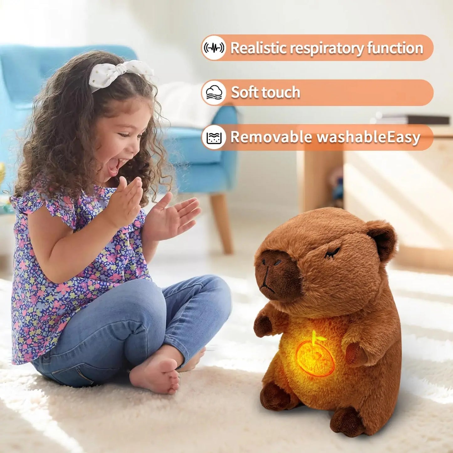 Breathing Capybara Plush – Soothing Sound & Light Sleep Toy